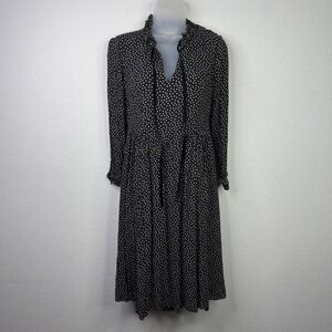 Boden Cecelia Dress Womens 6P Black White Polka Dot Long Sleeve‎ Ruffle Modest